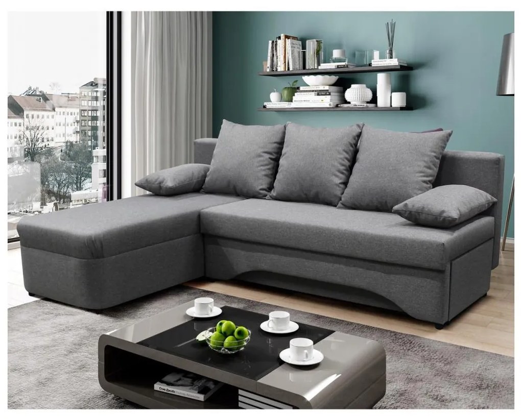 Uniwersalny rozkładany narożnik z pojemnikiem na pościel w układzie L ALMEIDA szary