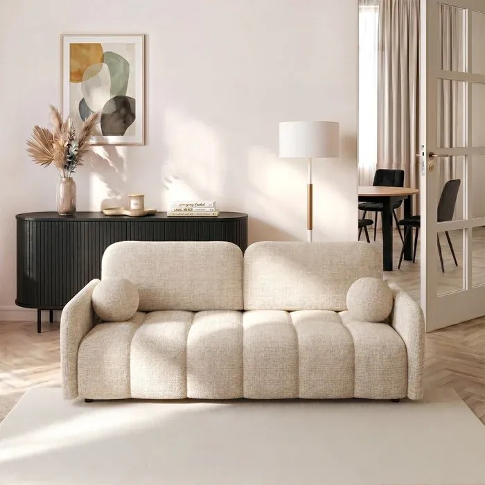 Sofa ZEN Rozkładana Dwuosobowa Beżowa Szenil Japandi