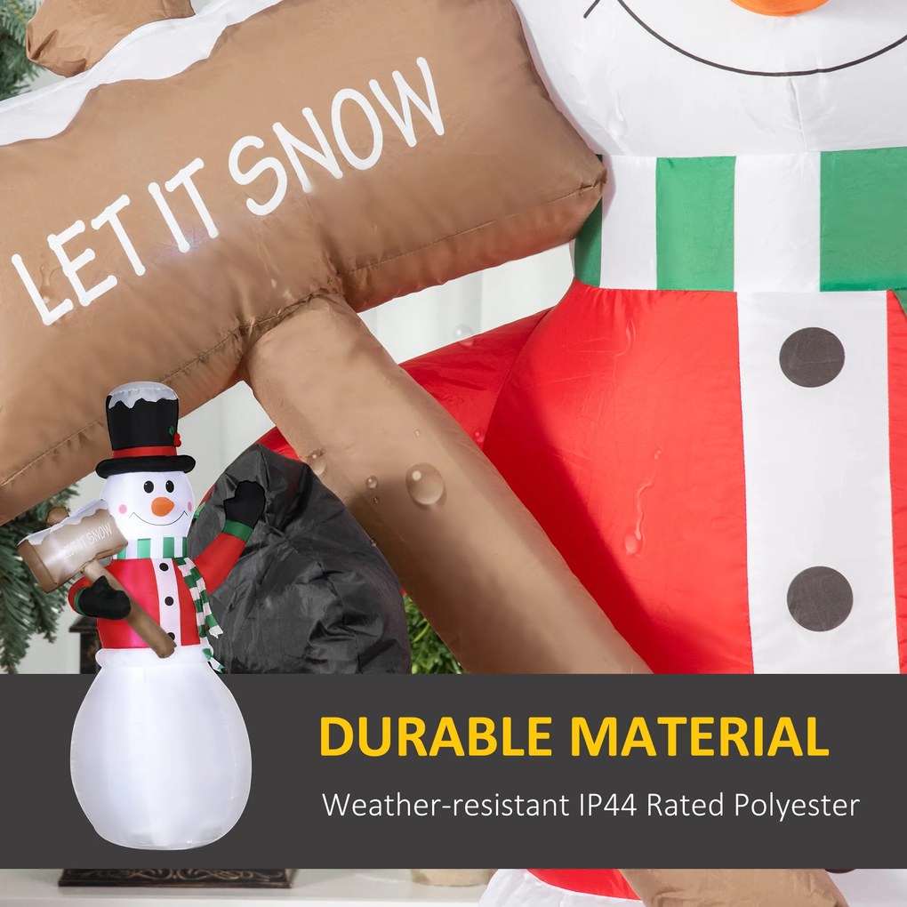 Outsunny Dekoracja Bożonarodzeniowa, Bałwanek z Tabliczką, nadmuchiwany, duży, w zestawie z dmuchawą, 103 długość x 70 szerokość x 180 wysokość cm