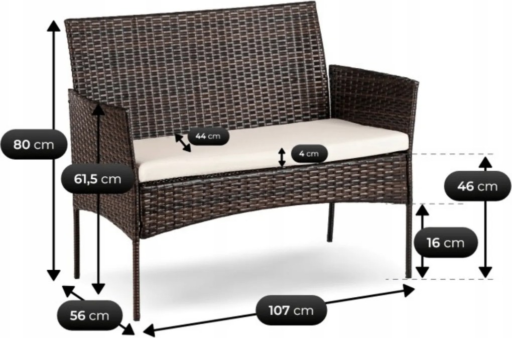 Zestaw Mebli Ogrodowych MISSISIPI Brązowy/Beżowy Sofa Krzesła Stolik Tarasowy Technorattan Nowoczesne