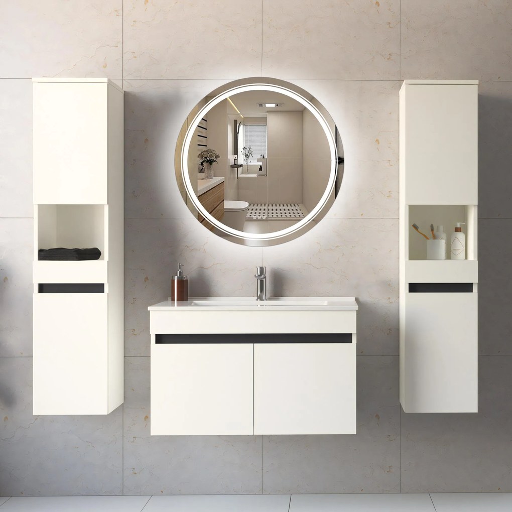 Lustro ścienne łazienkowe, okrągłe 80 cm, podświetlane srebrne DOVER 80