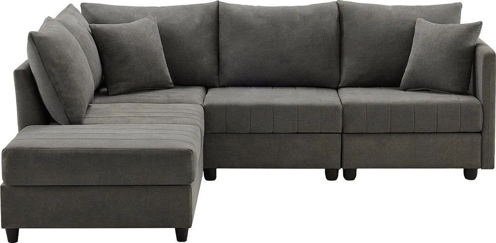 Nowoczesna narożna kanapa - 5-osobowa - z rozkładanym podnóżkiem - w kształcie L - szary