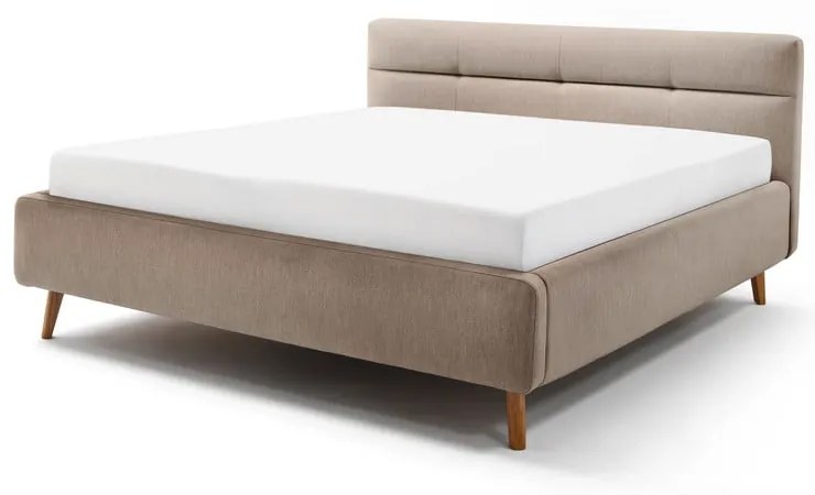 Beżowe tapicerowane łóżko dwuosobowe ze schowkiem ze stelażem 160x200 cm Lotte – Meise Möbel