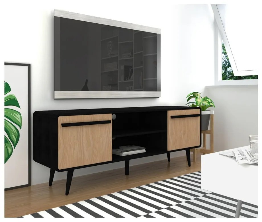 Czarna szafka pod TV w dekorze dębu 140x53 cm Chantal – Støraa