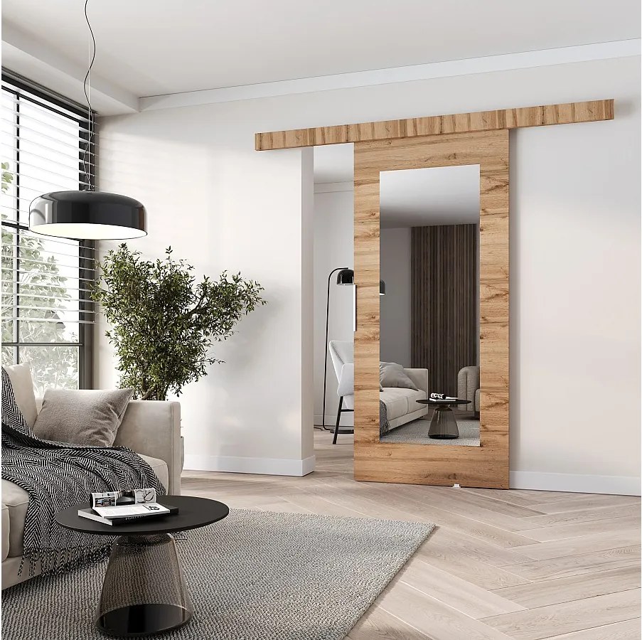 MINIO go for it, Drzwi przesuwne wewnętrzne CLEAN I 76 cm, z lustrem,  w kolorze dąb wotan