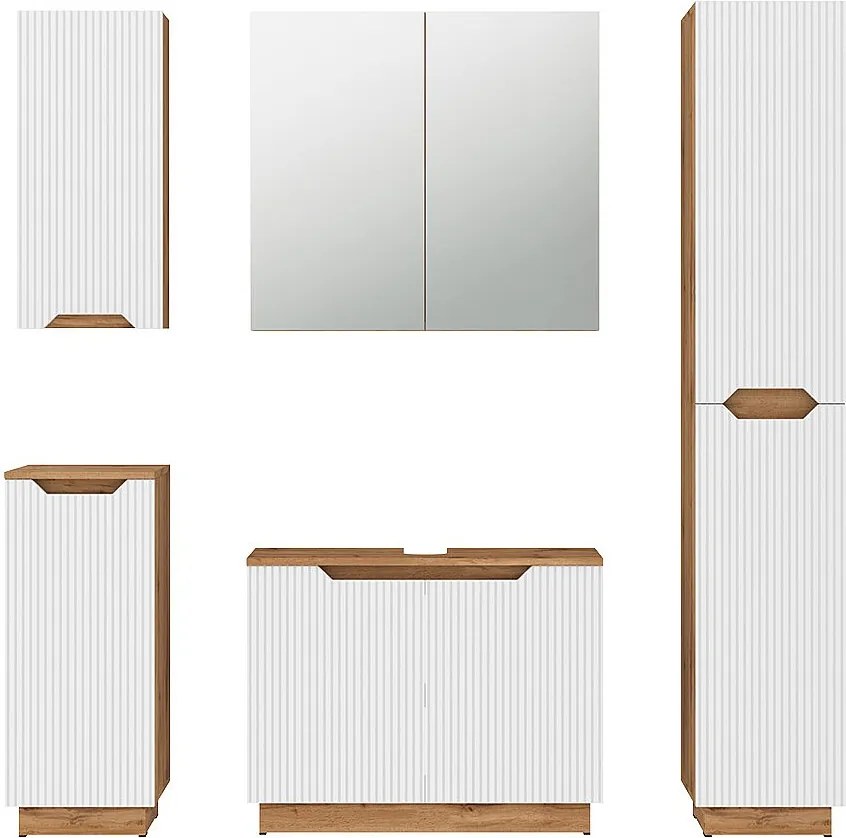Zestaw mebli łazienkowych dąb/białe paski 79.6x32x62.1 lotta