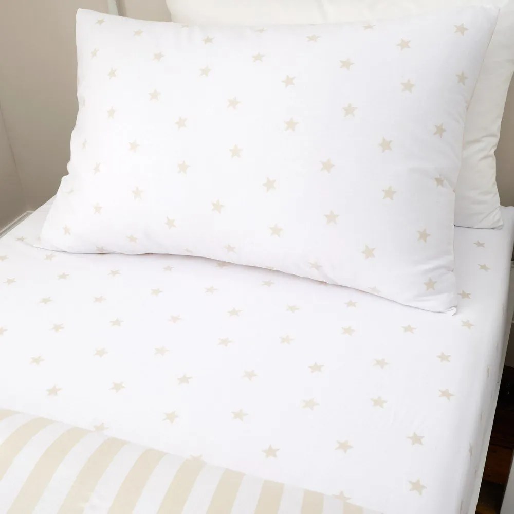Biało-beżowe bawełniane prześcieradło dziecięce jednoosobowe z gumką 90x190 cm Mini Star &amp; Stripes – Bianca