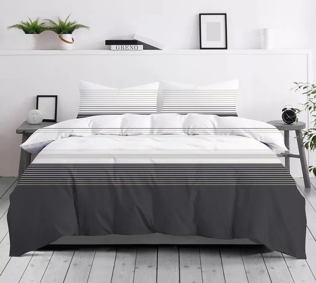 Pościel Bawełniana Greno Premium Bianco Nero 200x220 Czarna GRENO