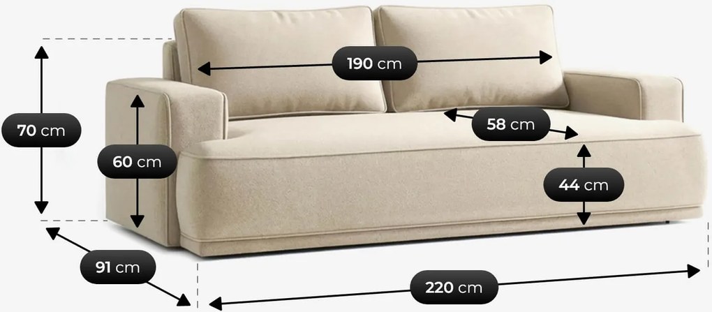 Sofa z Funkcją Spania CAMELIA Kremowa Boucle Nowoczesna