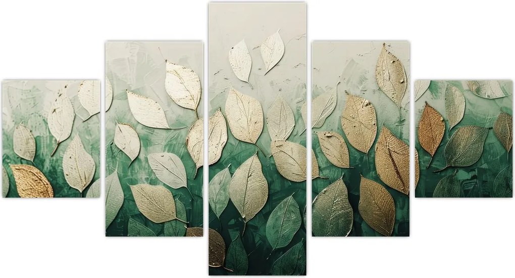 Obraz - Złoto-zielone liście (125x70 cm)