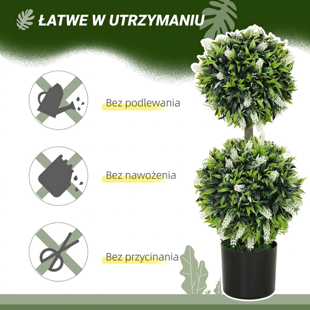 HOMCOM Zestaw 2 sztuk roślin sztucznych, odporna na UV roślina sztuczna w doniczce, 70 cm roślina do salonu, ogrodu