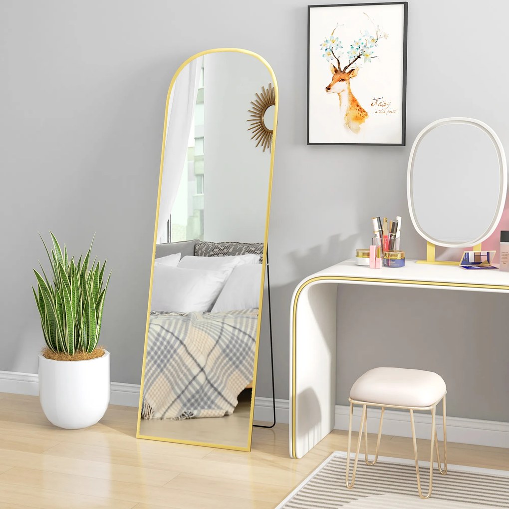 HOMCOM Lustro stojące, lustro całopostaciowe, duże lustro, nowoczesny design, 50 cm x 1,5 cm x 161,5 cm, Złote | Aosom PL