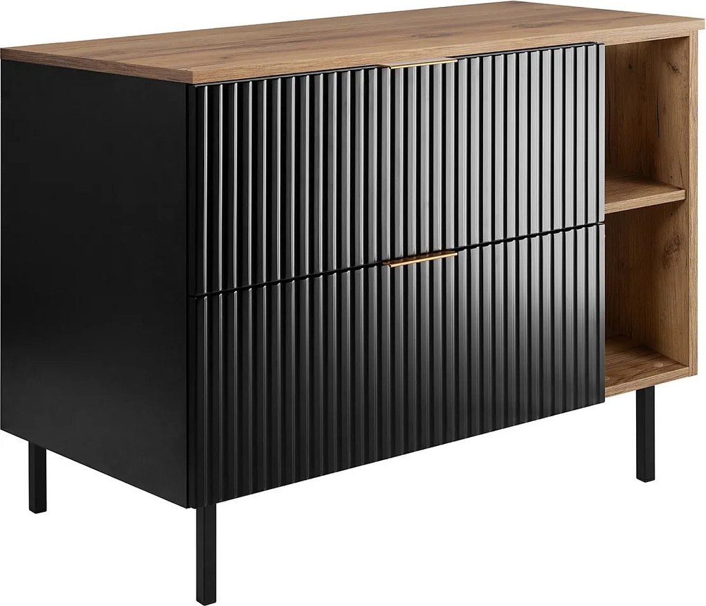 Szafka pod umywalkę, czarny/dąb Craft + złoty uchwyt, 100 (80 + 20) x 77 x 46 cm + blat roboczy, czarne nogi