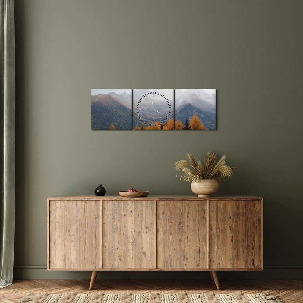 Obraz - Widok na grzbiety górskie (z zegarem) (90x30 cm)