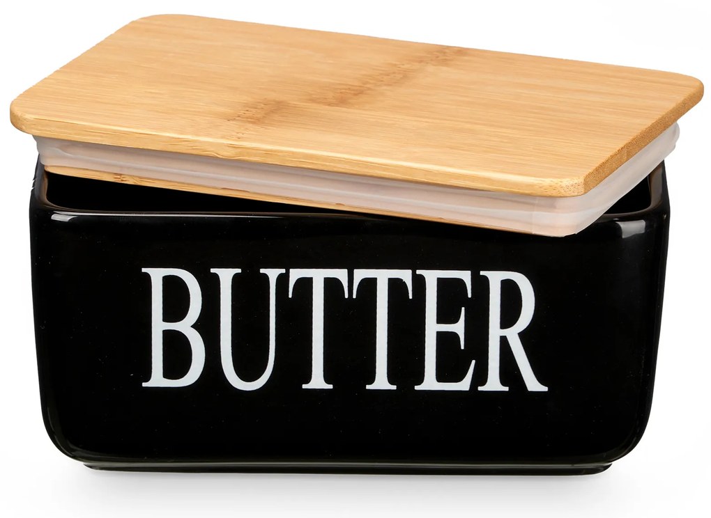 Ceramiczna maselniczka z napisem BUTTER, 10 x 16,5 x 8,5 cm