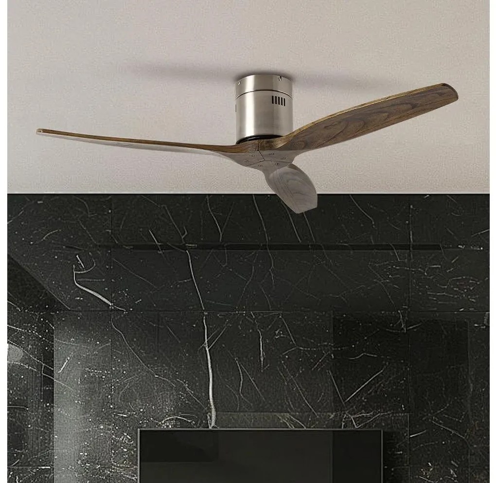 ZEVENTI - Wentylator sufitowy SPELLO z Wi‑Fi Tuya, chrom/dąb + pilot