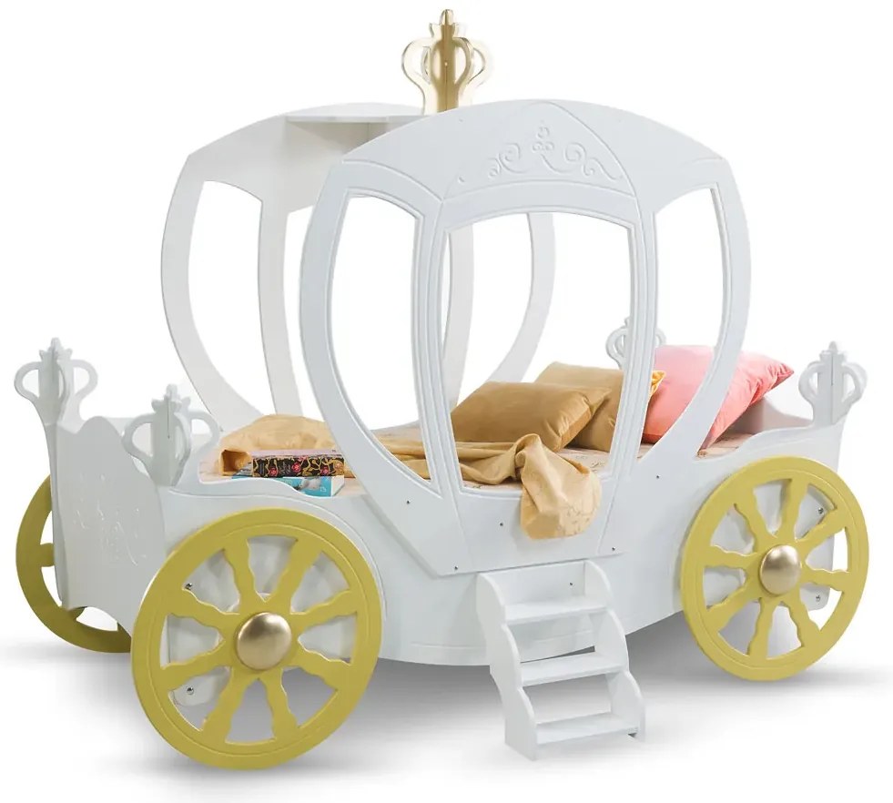 Białe łóżko dziecięce w kształcie karocy 90x180 N8-P91