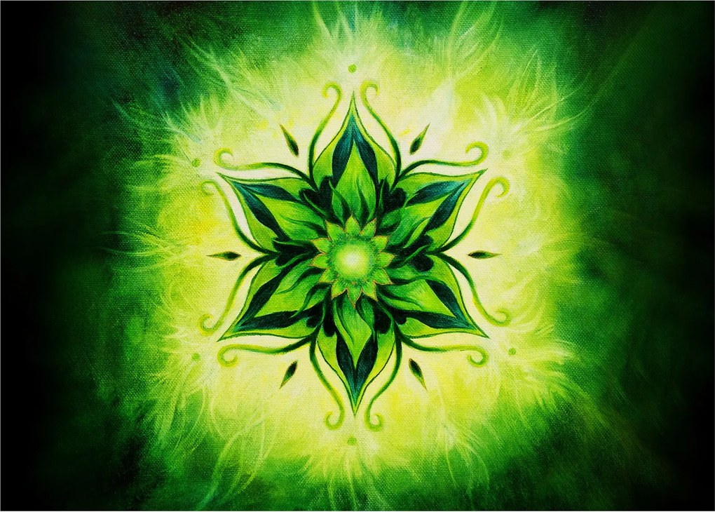 Obraz - Kwiatowa mandala na zielonym tle (70x50 cm)