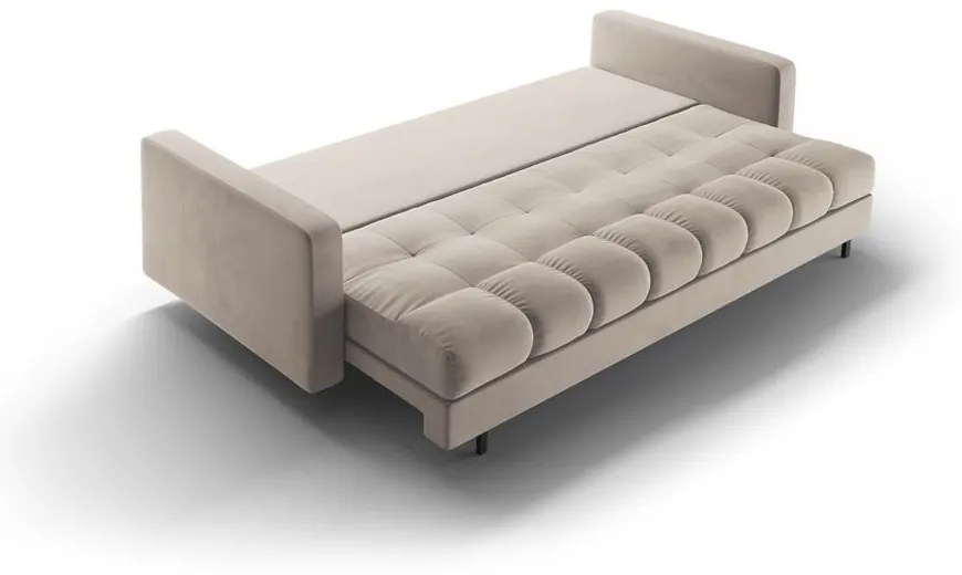 Beżowa aksamitna rozkładana sofa ze schowkiem 222 cm Bali – Cosmopolitan Design
