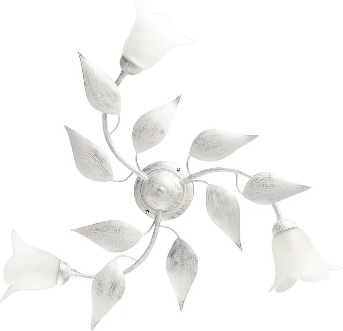 Olga lampa sufitowa białe żelazo, srebrne zdobienia, 3 klosze alabastrowe, Ø67 H20