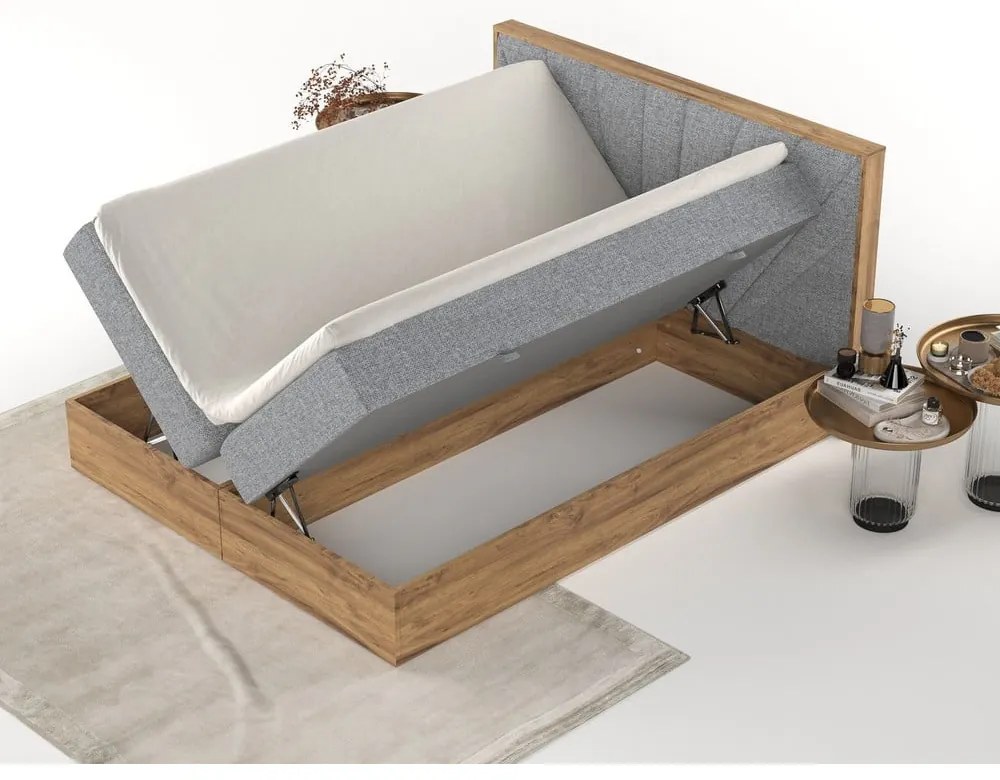 Szaro-naturalne łóżko boxspring ze schowkiem 180x200 cm Asahi – Maison de Rêve