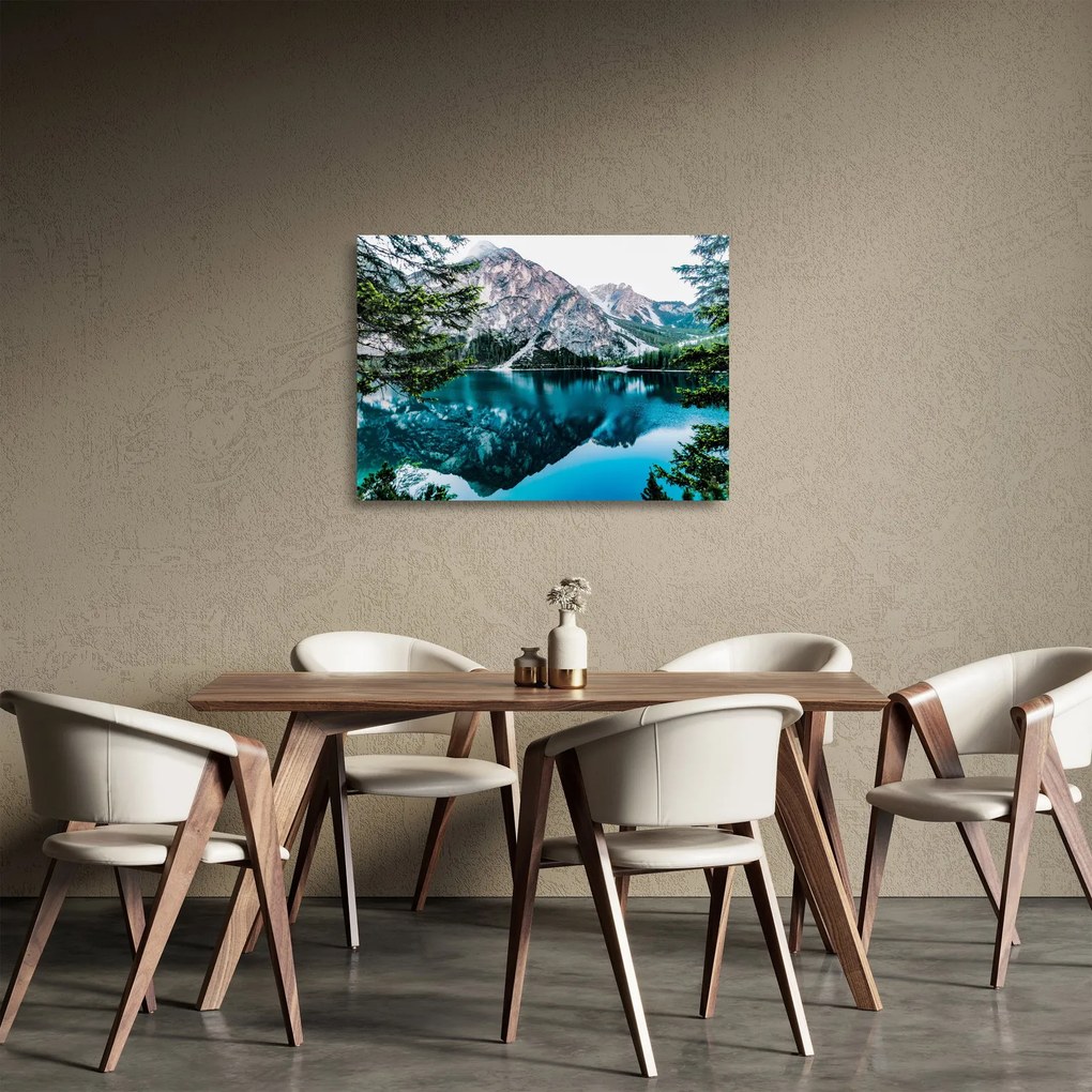 Obraz na szkle jeziora w Alpach (70x50 cm)