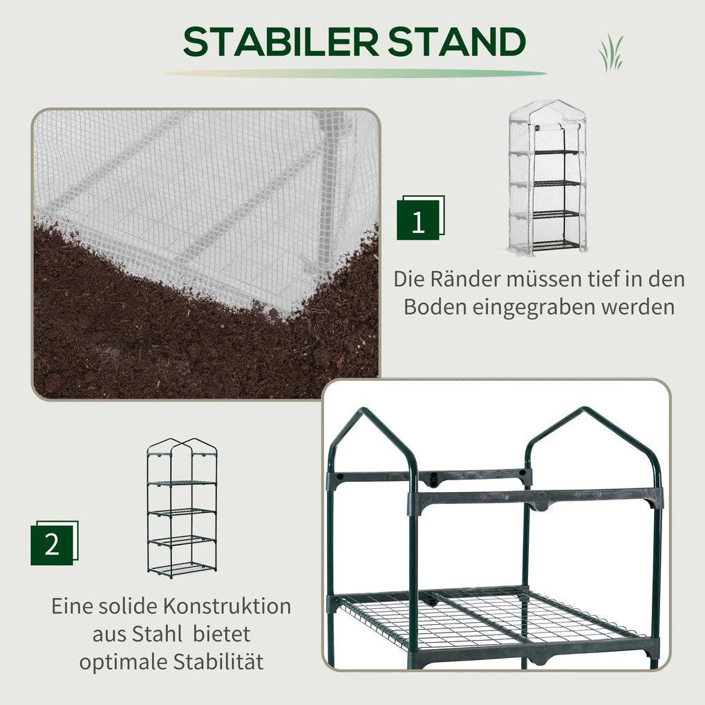 Outsunny Szklarnia Foliowa z Okienkiem 4 Półki Ochrona Roślin Kolor Zielony 70x50x160cm | Aosom PL