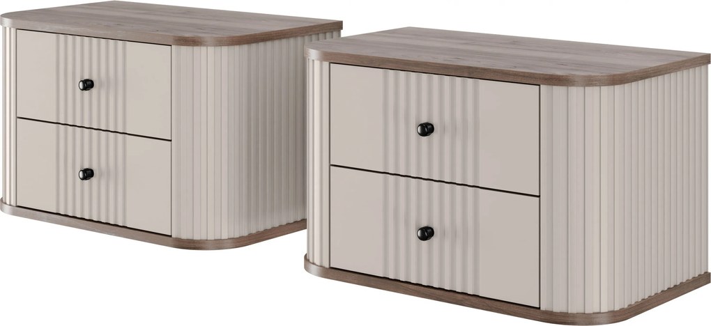 Zestaw szafek nocnych wiszących Vesper 56 cm - kaszmir / orzech / czarne uchwyty