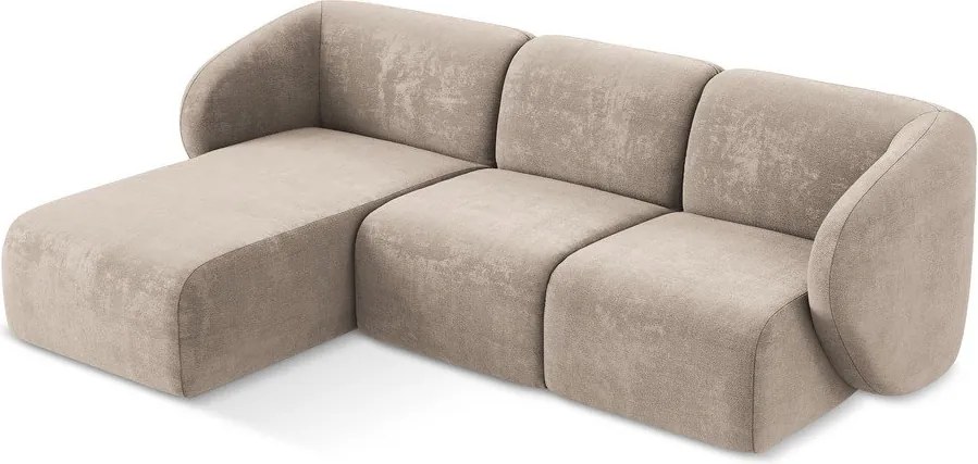 Jasnobrązowy narożnik z tkaniny szenilowej (lewostronny/z szezlongiem) Lani – Makamii