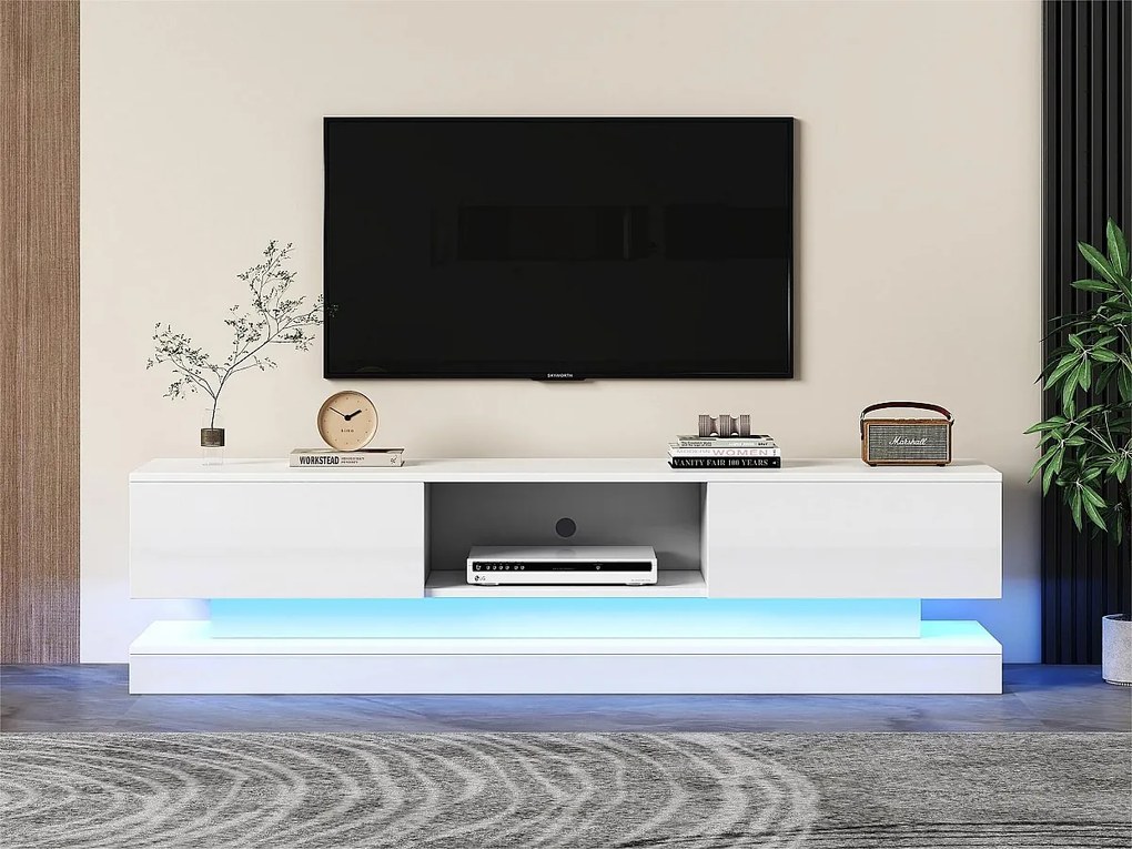 Meble TV z LED 160 cm - 2 szuflady i 1 otwarta przegroda - odpowiednie do TV 60" - Biały