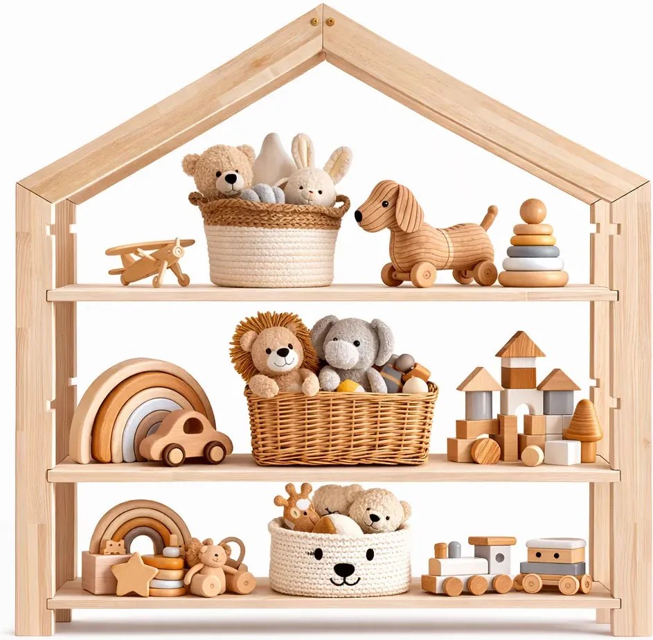 Drewniany regał dziecięcy na zabawki domek K4-W37