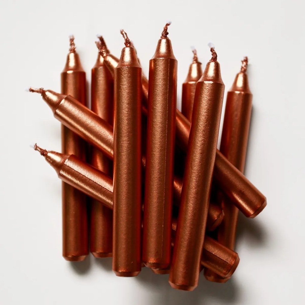 Komplet świeczek metalicznych do tradycyjnego stroika anielskiego Dzwonek, 12 szt., miedziany