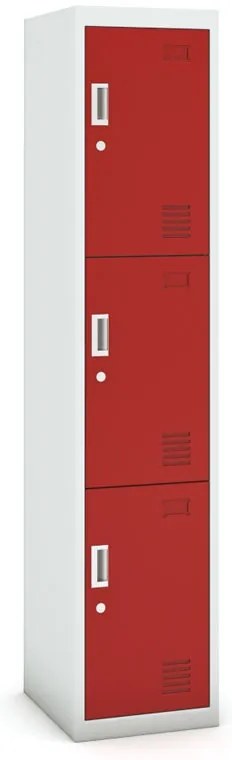 Szafka skrytkowa S3, 3 schowki, 1800 x 380 x 450 mm, demontaż, zamek cylindryczny, drzwi czerwone