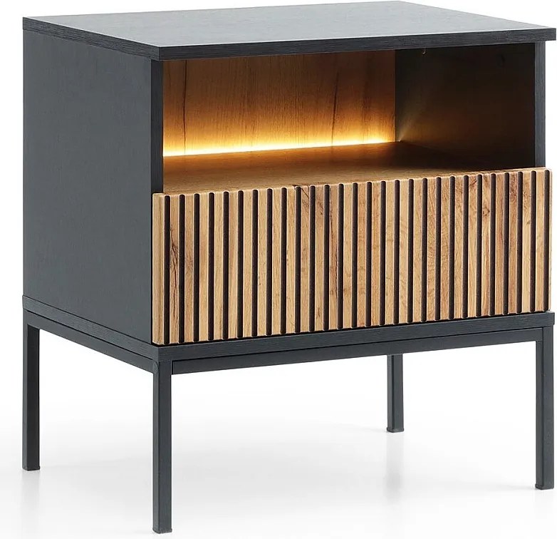 Emporius Haller szafka nocna 50 cm - szklane drzwi, oświetlenie LED, lamele - stolik nocny z szufladą