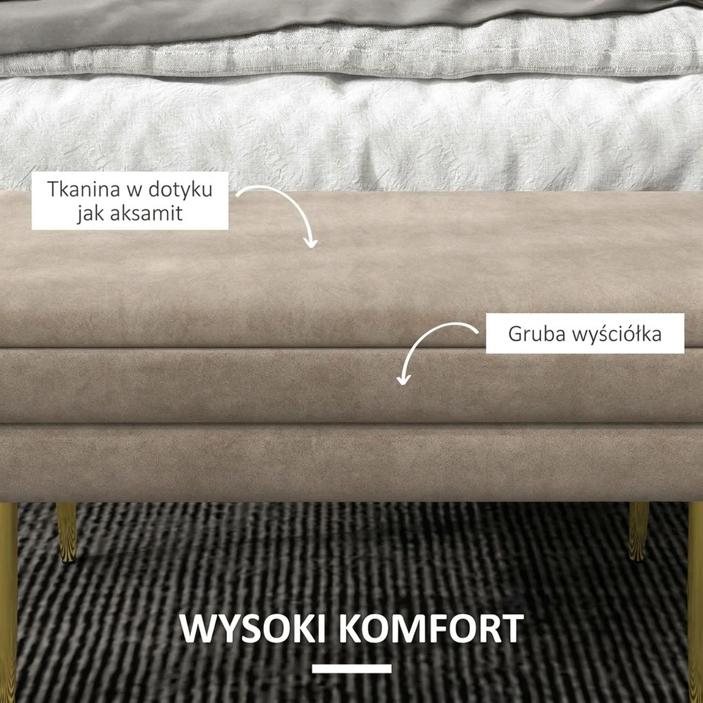 HOMCOM Ławka tapicerowana z pojemnikiem skrzynia do przedpokoju puf beżowa 79,5x37,5x43 cm stalowe nogi siedzisko ze schowkiem | Aosom PL