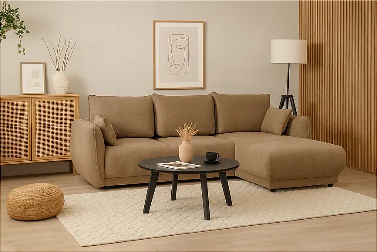 Narożnik prawy Loren z funkcją spania 250x150x90 cm – tkanina Raven 34 jasno brązowa