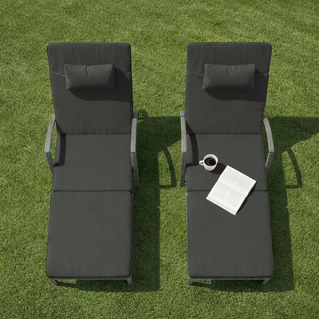 Zestaw 2 leżaków ogrodowych technorattan Ravello XL2505, szary, poduszki szare