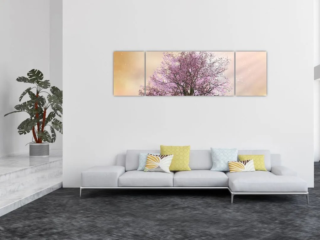 Obraz kwitnącego drzewa na szczycie wzgórza (170x50 cm)