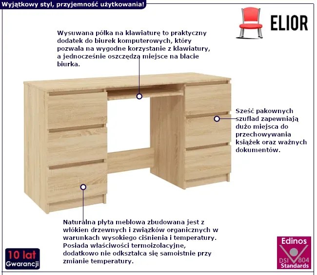 Minimalistyczne biurko w kolorze dębu sonoma A6-L90