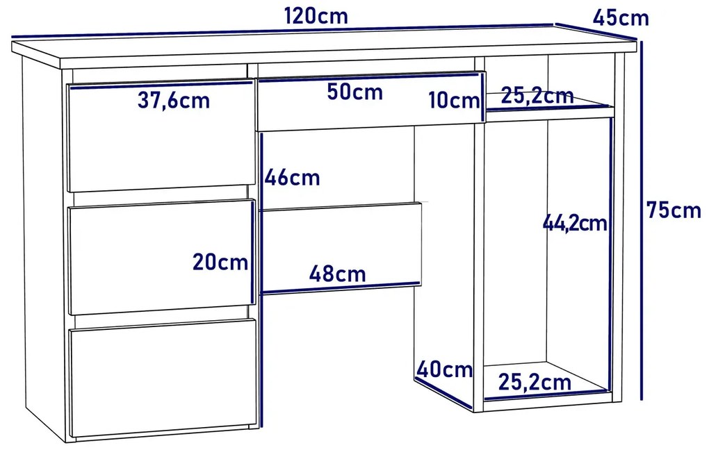 Białe biurko komputerowe z szufladami K8-M74