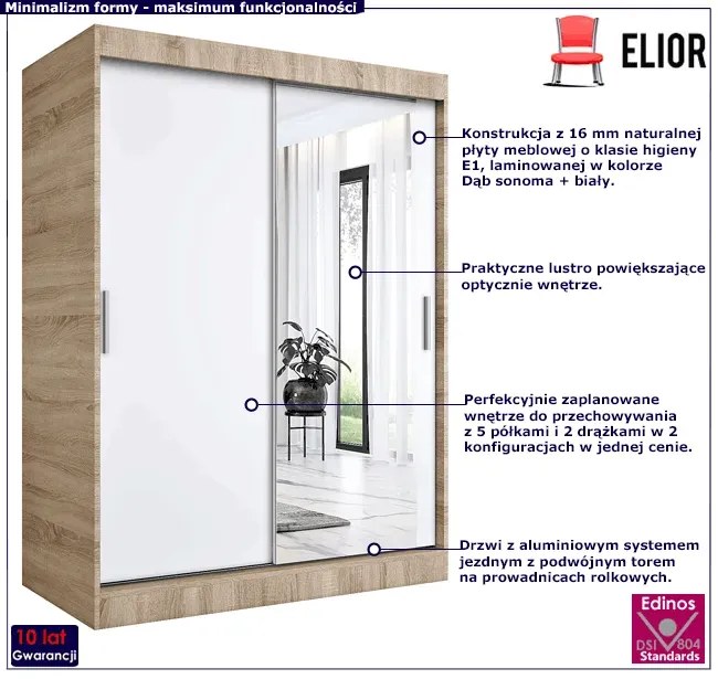 Szafa przesuwna dąb sonoma + biały 150 cm - Massi 4X