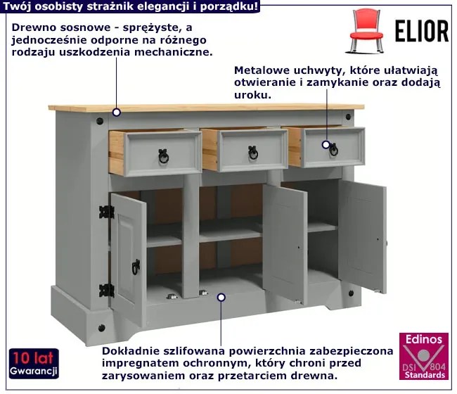 Duża komoda z szufladami i półkami szary + miodowy brąz W9-H07