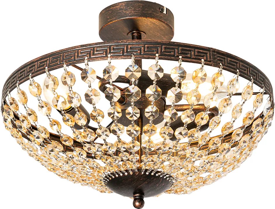 Klasyczna lampa sufitowa brązowa i kryształowa 3-punktowa - Mondrian