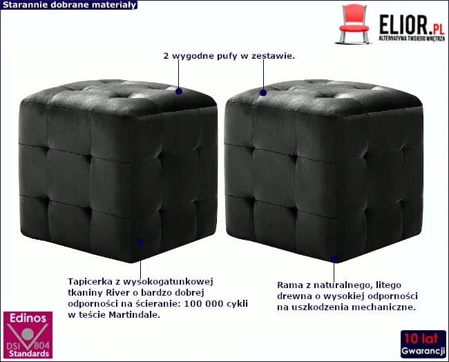 Zestaw dwóch czarnych puf do salonu - Futori 4X