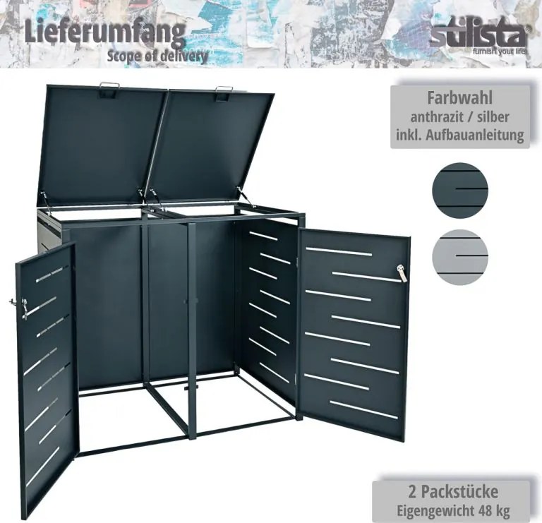 STILISTA Szafka na 2 pojemniki 132 x 80 x 116 cm, srebrna