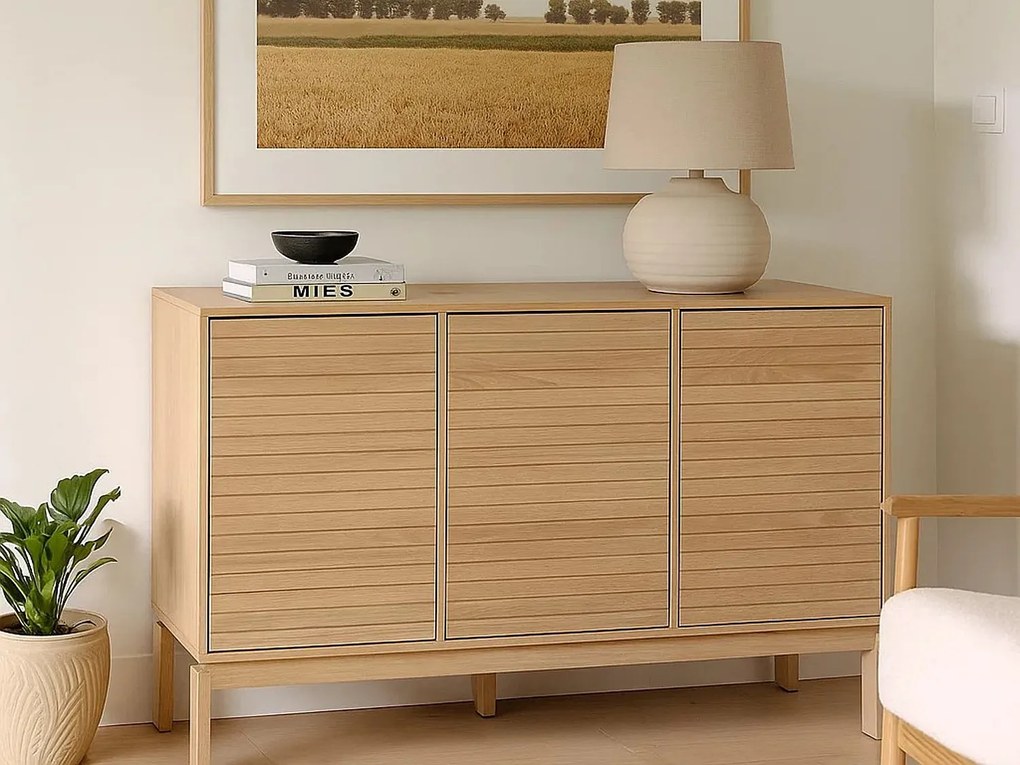 Komoda Cortina z frontem lamelowym, kolor dębowy bielony olejowany