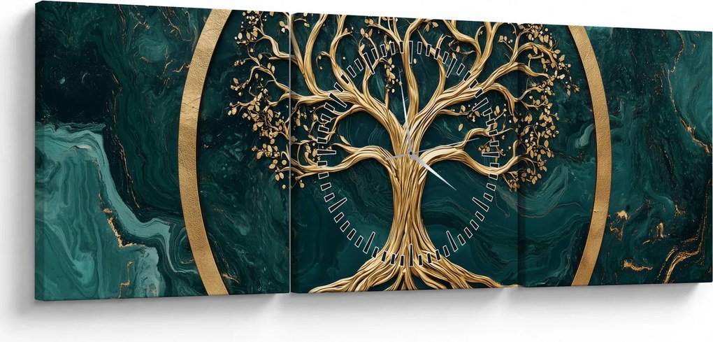 Obraz – Złote drzewo życia w marmurze (z zegarem) (90x30 cm)