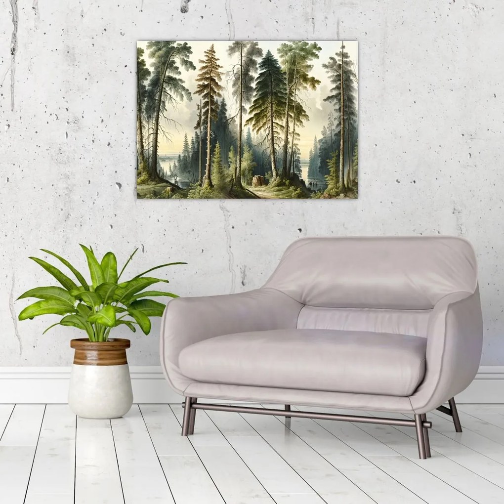 Obraz na szkle - Krajobraz lasów w stylu vintage (70x50 cm)
