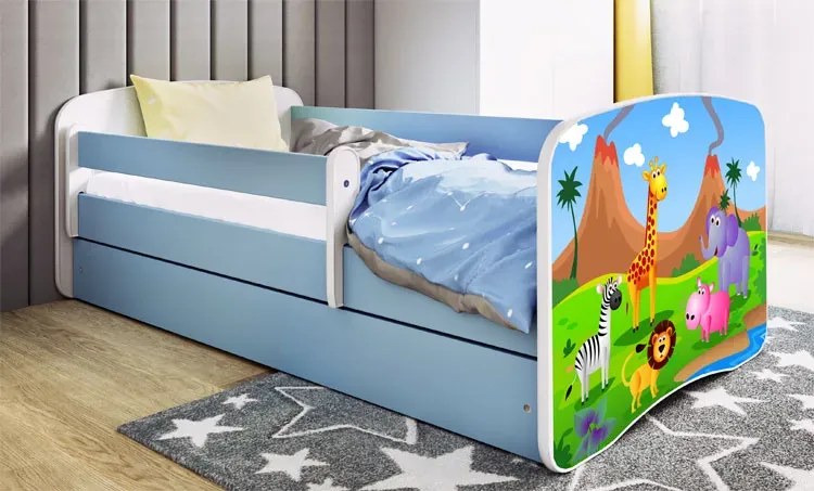 Łóżko dla chłopca z barierką Rostok 2X mix 80x180 - niebieskie