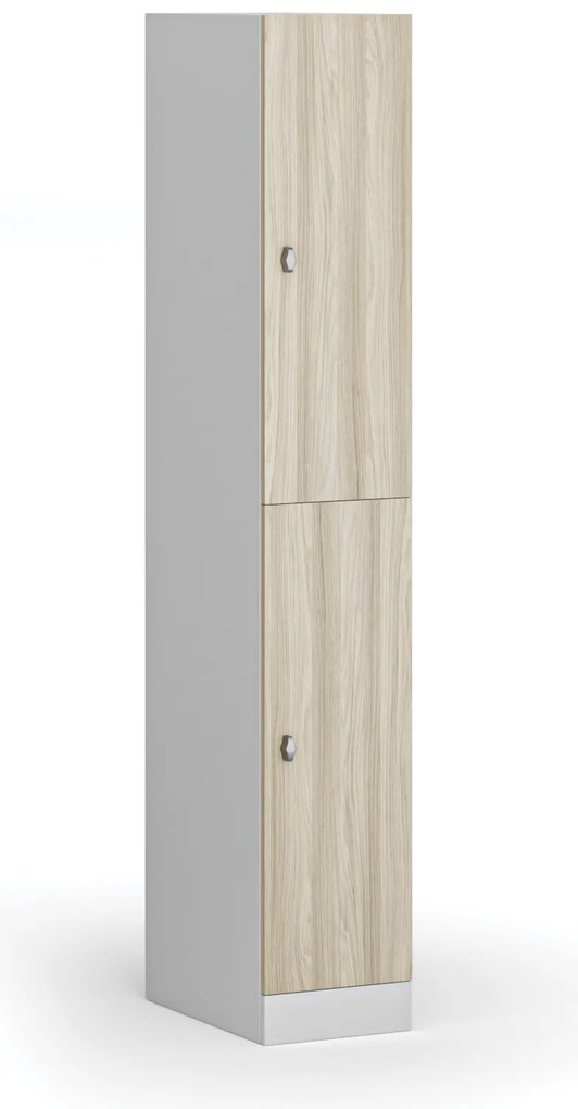 Szafka skrytkowa, 2 schowki, 1850 x 300 x 500 mm, demontaż, zamek obrotowy, drzwi laminowane, dąb naturalny